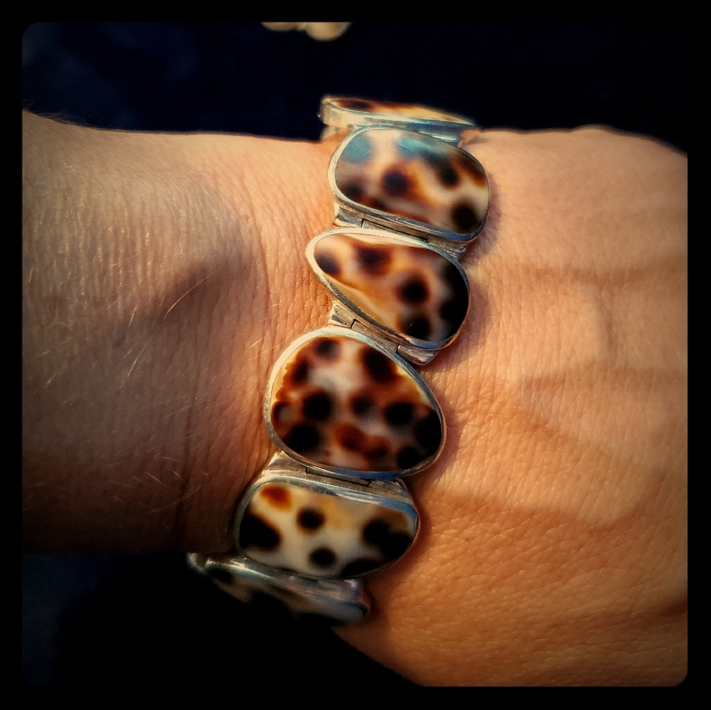 Tortoise Shell Cowrie Shell Silver Link Bracelet - image 1